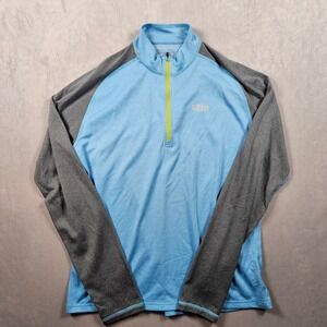 Stio Sweatshirt Mens XL Blue Grey 1/4 Zip Wool Blend Mid Layer Thumbholes Logo